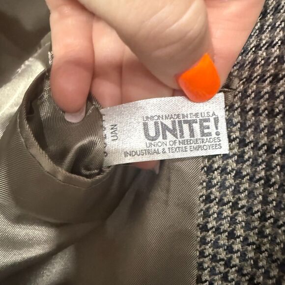 Vintage Burberry's Houndstooth Two Button Blazer - Navy/Brown 46R - Picture 10 of 10